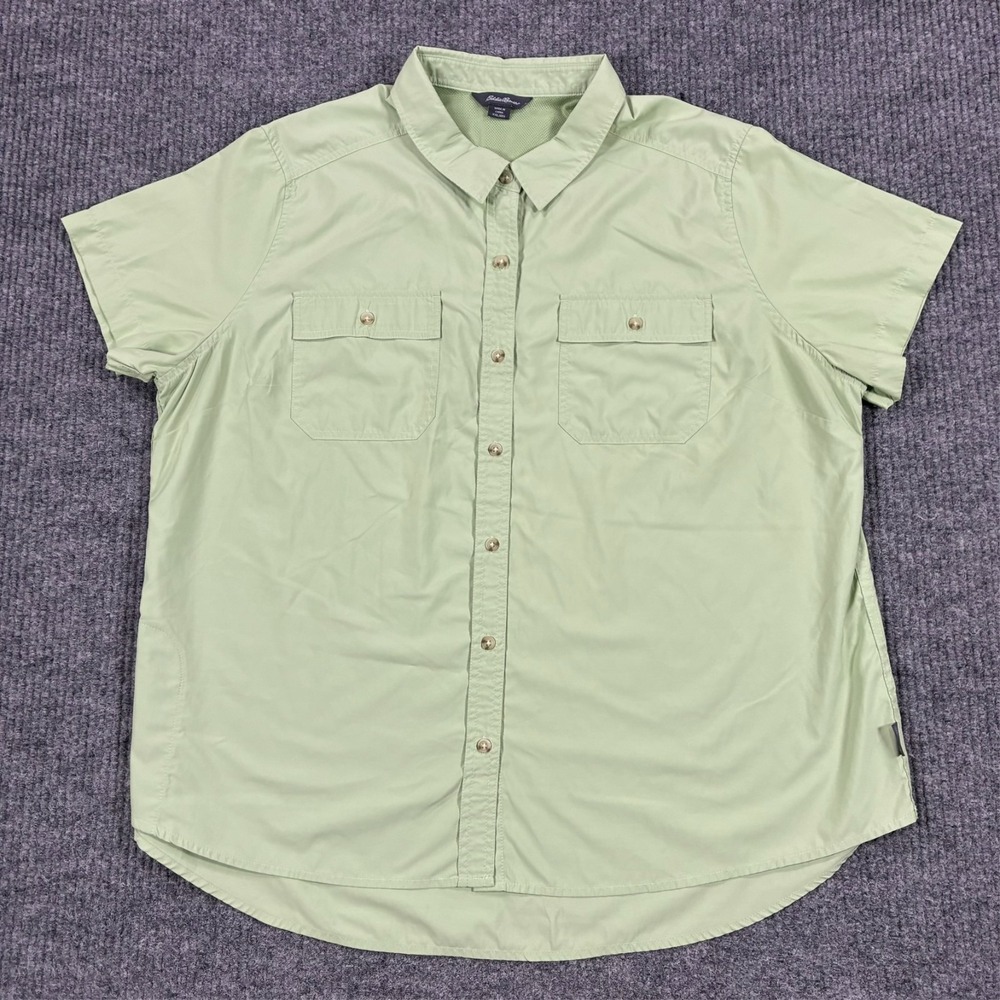 Eddie Bauer Performance Fishing Shirt Mens 2XL Green Vented Outdoor Button Up